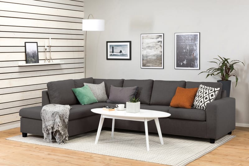 Crazy 4-seters Venstrevendt L-formet Sjeselongsofa i Stoff - Mørk grå - Møbler - Sofaer - Sofaer med sjeselong - 3 seters sofa med divan