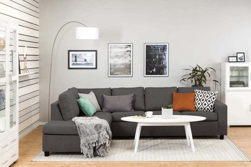 Crazy 4-seters Venstrevendt L-formet Sjeselongsofa i Stoff - Mørk grå - Møbler - Sofaer - Sofaer med sjeselong - 3 seters sofa med divan