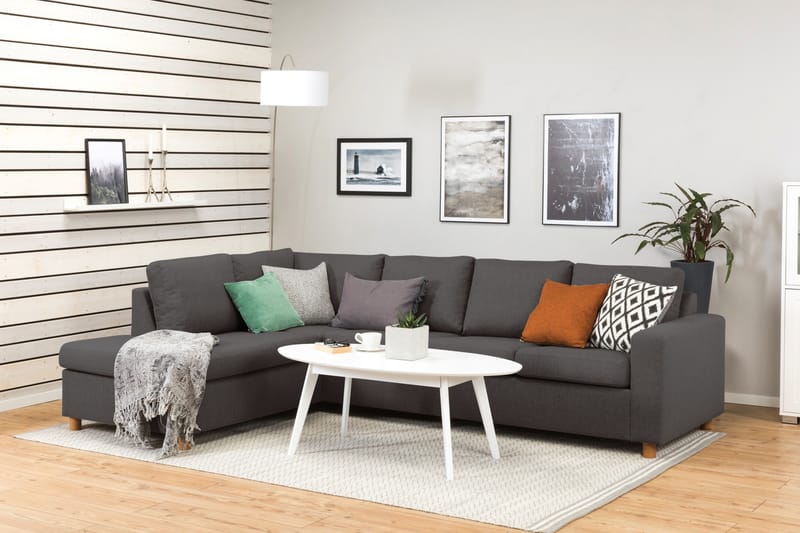 Crazy 4-seters Venstrevendt L-formet Sjeselongsofa i Stoff - Mørk grå - Møbler - Sofaer - Sofaer med sjeselong - 3 seters sofa med divan