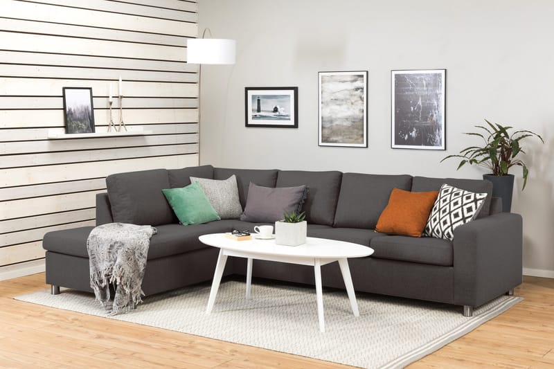 Crazy 4-seters Venstrevendt L-formet Sjeselongsofa i Stoff - Mørk grå - Møbler - Sofaer - Sofaer med sjeselong - 3 seters sofa med divan