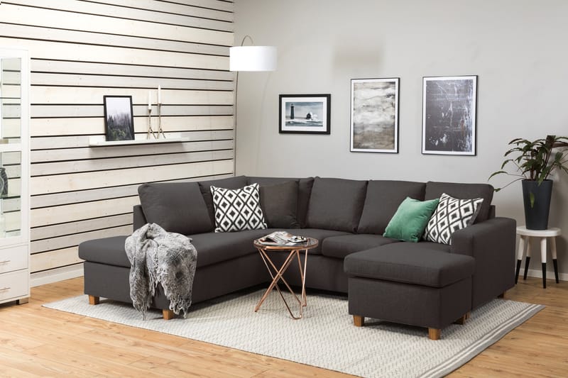 Crazy 4-seters Venstrevendt U-formet Small Sofa med Divan og Sjeselong i Stoff - Mørk grå - Møbler - Sofaer - Sofaer med sjeselong - 3 seters sofa med divan