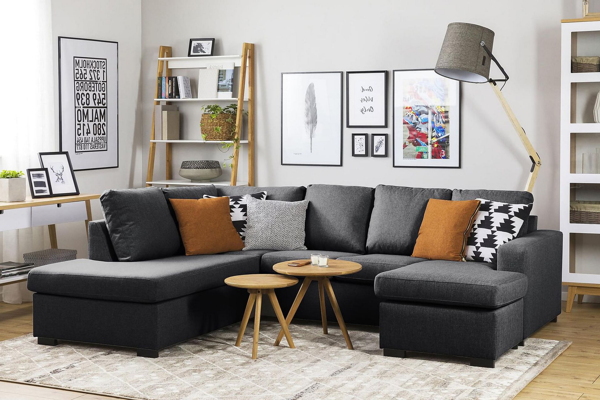 Crazy 4-seters Venstrevendt U-formet Small Sofa med Divan og Sjeselong i Stoff - Mørk grå - Møbler - Sofaer - Sofaer med sjeselong - 3 seters sofa med divan