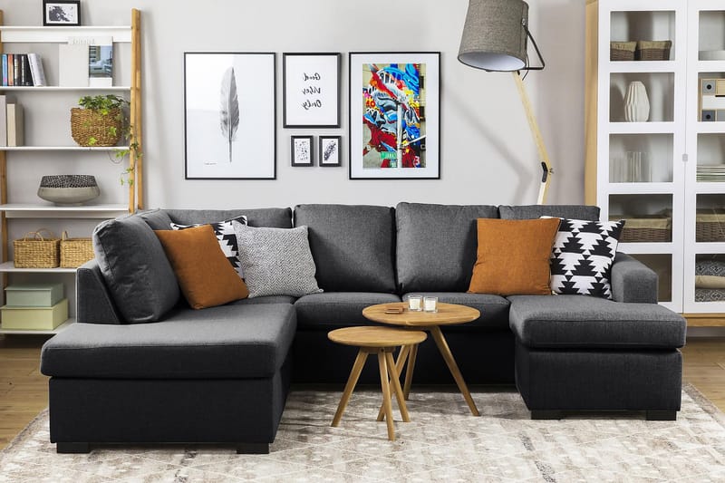 Crazy 4-seters Venstrevendt U-formet Small Sofa med Divan og Sjeselong i Stoff - Mørk grå - Møbler - Sofaer - Sofaer med sjeselong - 3 seters sofa med divan
