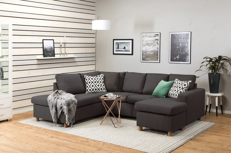 Crazy 4-seters Venstrevendt U-formet Small Sofa med Divan og Sjeselong i Stoff - Mørk grå - Møbler - Sofaer - Sofaer med sjeselong - 3 seters sofa med divan