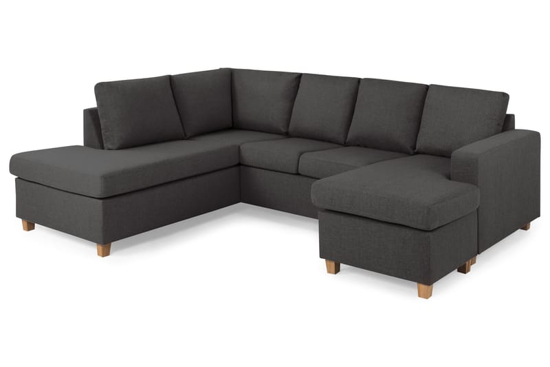 Crazy 4-seters Venstrevendt U-formet Small Sofa med Divan og Sjeselong i Stoff - Mørk grå - Møbler - Sofaer - Sofaer med sjeselong - 3 seters sofa med divan