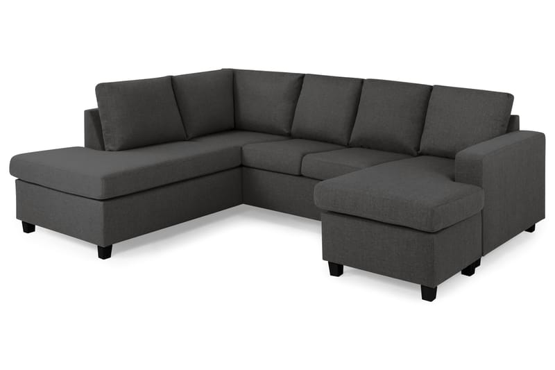 Crazy 4-seters Venstrevendt U-formet Small Sofa med Divan og Sjeselong i Stoff - Mørk grå - Møbler - Sofaer - Sofaer med sjeselong - 3 seters sofa med divan
