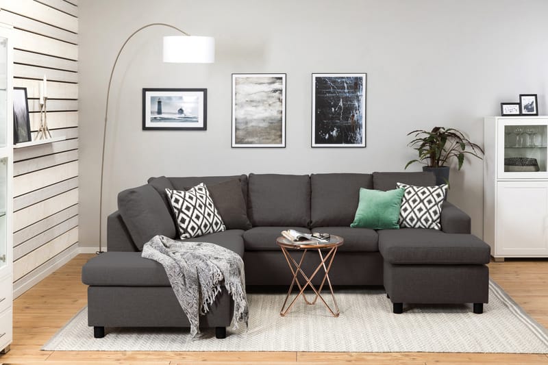 Crazy 4-seters Venstrevendt U-formet Small Sofa med Divan og Sjeselong i Stoff - Mørk grå - Møbler - Sofaer - Sofaer med sjeselong - 3 seters sofa med divan