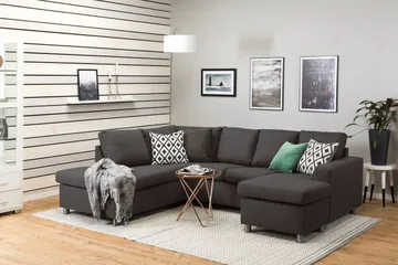 Crazy 4-seters Venstrevendt U-formet Small Sofa med Divan og Sjeselong i Stoff - Mørk grå - Møbler - Sofaer - Sofaer med sjeselong - 3 seters sofa med divan