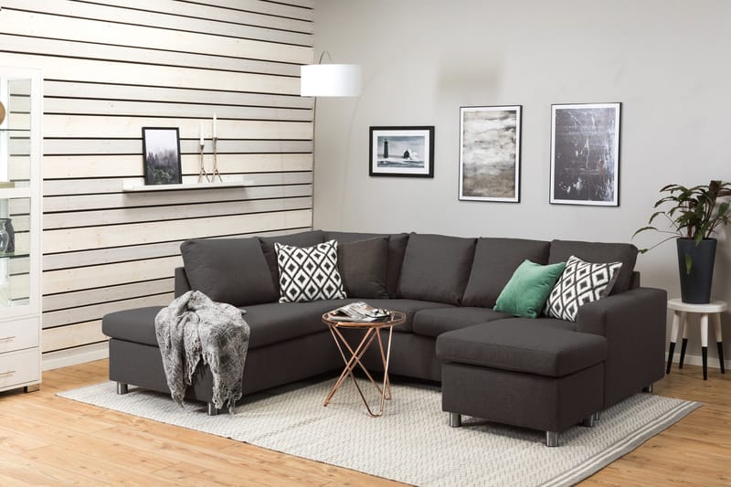 Crazy 4-seters Venstrevendt U-formet Small Sofa med Divan og Sjeselong i Stoff - Mørk grå - Møbler - Sofaer - Sofaer med sjeselong - 3 seters sofa med divan