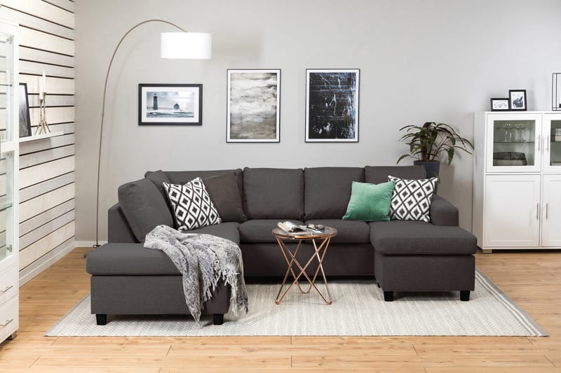 Crazy 4-seters Venstrevendt U-formet Small Sofa med Divan og Sjeselong i Stoff - Mørk grå - Møbler - Sofaer - Sofaer med sjeselong - 3 seters sofa med divan