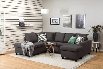 Crazy 4-seters Venstrevendt U-formet Small Sofa med Divan og Sjeselong i Stoff - Mørk grå - Møbler - Sofaer - Sofaer med sjeselong - 3 seters sofa med divan