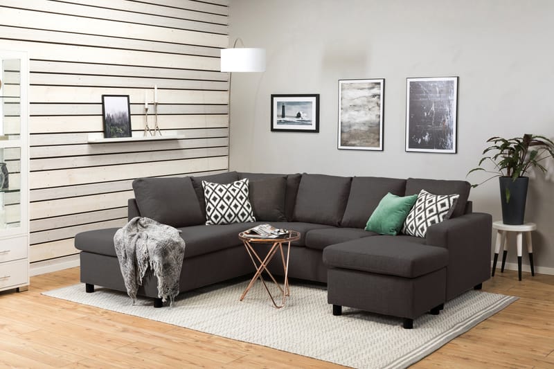 Crazy 4-seters Venstrevendt U-formet Small Sofa med Divan og Sjeselong i Stoff - Mørk grå - Møbler - Sofaer - Sofaer med sjeselong - 3 seters sofa med divan