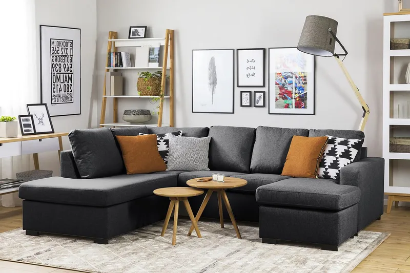 Crazy 4-seters Venstrevendt U-formet Small Sofa med Divan og Sjeselong i Stoff - Mørk grå - Møbler - Sofaer - Sofaer med sjeselong - 3 seters sofa med divan