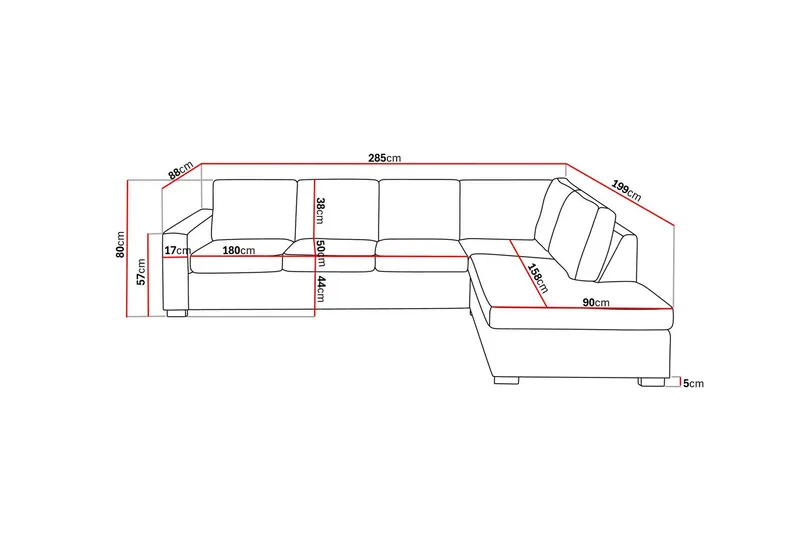 Crazy Limited Edition 4-seters Høyrevendt L-formet Sjeselongsofa i Stoff - Grå - Møbler - Sofaer - Sofaer med sjeselong - 4 seters sofa med divan