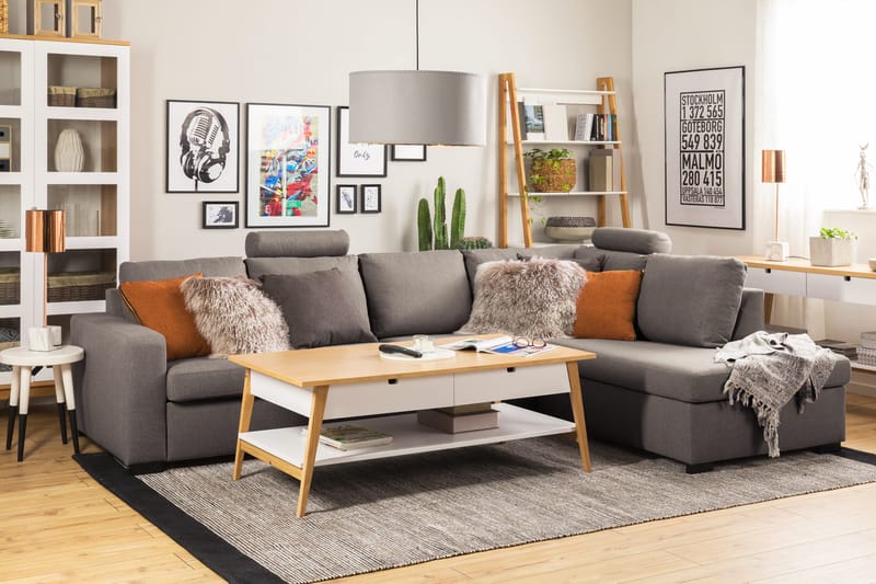 Crazy Limited Edition 4-seters Høyrevendt L-formet Sjeselongsofa i Stoff - Grå - Møbler - Sofaer - Sofaer med sjeselong - 4 seters sofa med divan