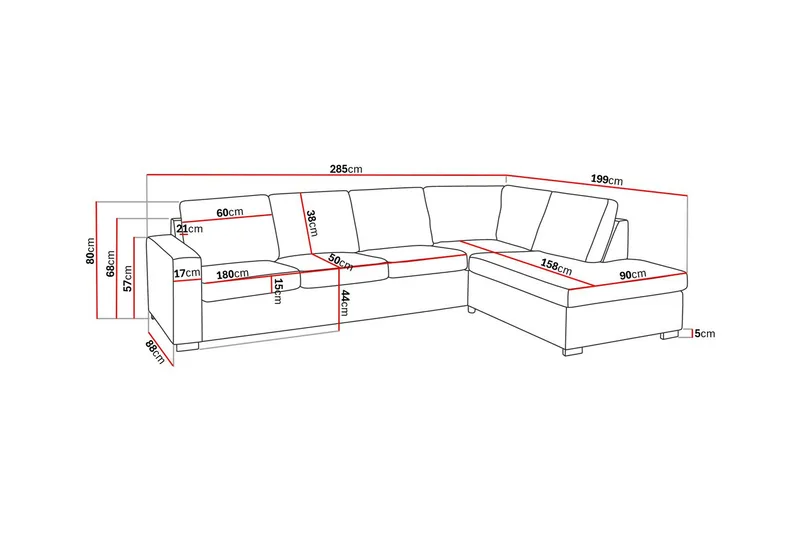 Crazy Limited Edition 4-seters Høyrevendt L-formet Sjeselongsofa i Stoff - Grå - Møbler - Sofaer - Sofaer med sjeselong - 4 seters sofa med divan