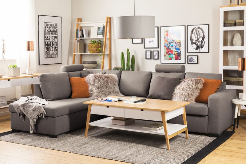 Crazy Limited Edition 4-seters Venstrevendt L-formet Dyp Sjeselongsofa i Stoff - Grå - Møbler - Sofaer - Sofaer med sjeselong - 4 seters sofa med divan