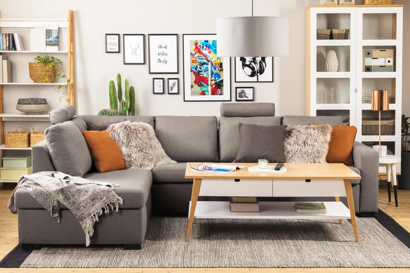Crazy Limited Edition 4-seters Venstrevendt L-formet Dyp Sjeselongsofa i Stoff - Grå - Møbler - Sofaer - Sofaer med sjeselong - 4 seters sofa med divan