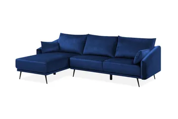 Hjørnesofa med LED-lys Fløyel VARDE - Blå - Møbler - Sofaer - Sofaer med sjeselong - 3 seters sofa med divan