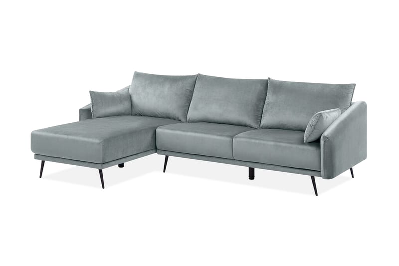 Hjørnesofa Zaney Høyre med LED-Belysning Fløyel - Grå - 3 seters sofa med divan - Sofaer med sjeselong