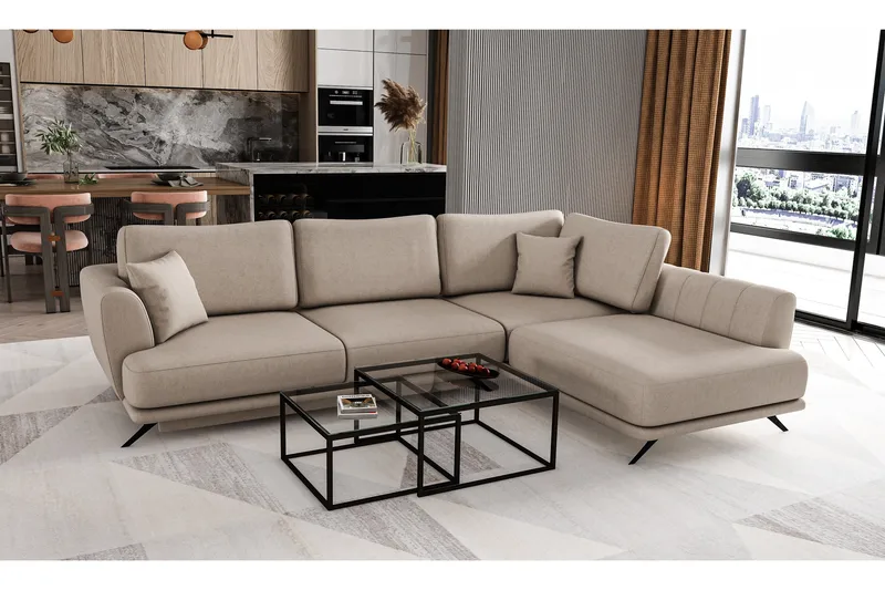 Larde sofa med Sjeselong Høyre - Beige - Møbler - Sofaer - Sofaer med sjeselong - 3 seters sofa med divan