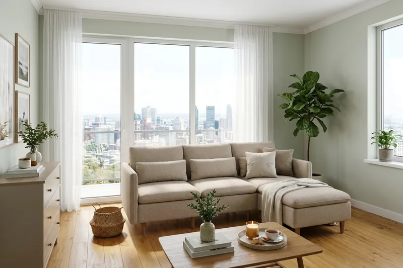 Lovis 3-seters sofa med vendbar sjeselong i stoff - Beige - Møbler - Sofaer - Sofaer med sjeselong - 3 seters sofa med divan