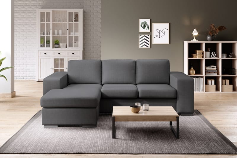 Memphis 3-seters Vendbar L-formet Divansofa i Stoff - Mørk grå - Møbler - Sofaer - Sofaer med sjeselong - 3 seters sofa med divan