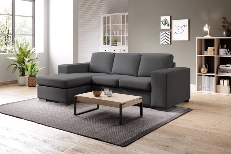 Memphis 3-seters Vendbar L-formet Divansofa i Stoff - Mørk grå - Møbler - Sofaer - Sofaer med sjeselong - 3 seters sofa med divan
