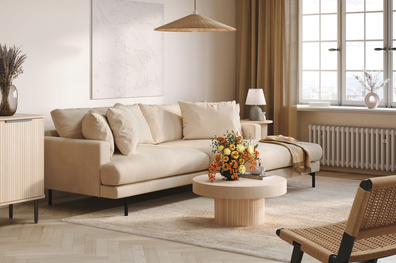 Menard 4-seters Høyrevendt L-formet Divansofa i Manchester - Beige - Møbler - Sofaer - Sofaer med sjeselong - 4 seters sofa med divan