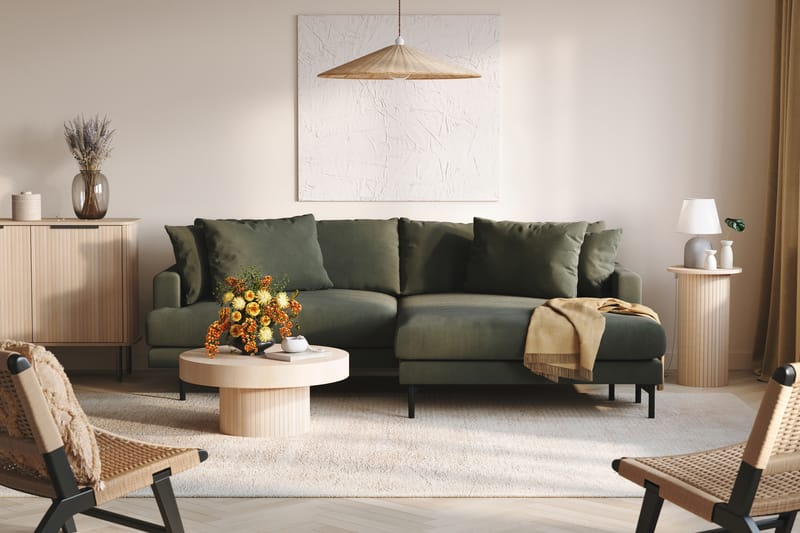Menard 4-seters Høyrevendt L-formet Divansofa i Manchester - Mørk grønn - Møbler - Sofaer - Sofaer med sjeselong - 4 seters sofa med divan