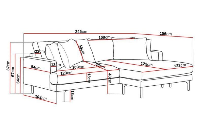 Menard 4-seters Høyrevendt L-formet Divansofa i Stoff - Grå - Møbler - Sofaer - Sofaer med sjeselong - 4 seters sofa med divan
