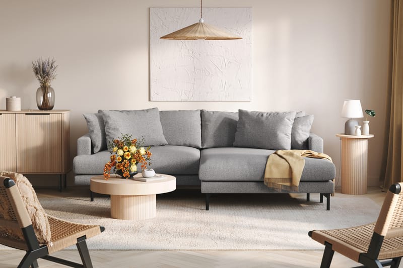 Menard 4-seters Høyrevendt L-formet Divansofa i Stoff - Grå - Møbler - Sofaer - Sofaer med sjeselong - 4 seters sofa med divan