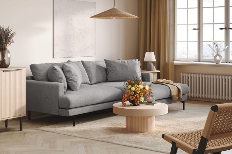 Menard 4-seters Høyrevendt L-formet Divansofa i Stoff - Grå - Møbler - Sofaer - Sofaer med sjeselong - 4 seters sofa med divan