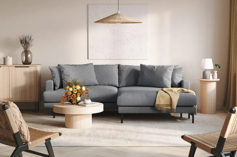 Menard 4-seters Høyrevendt L-formet Divansofa i Stoff - Mørk grå - Møbler - Sofaer - Sofaer med sjeselong - 4 seters sofa med divan