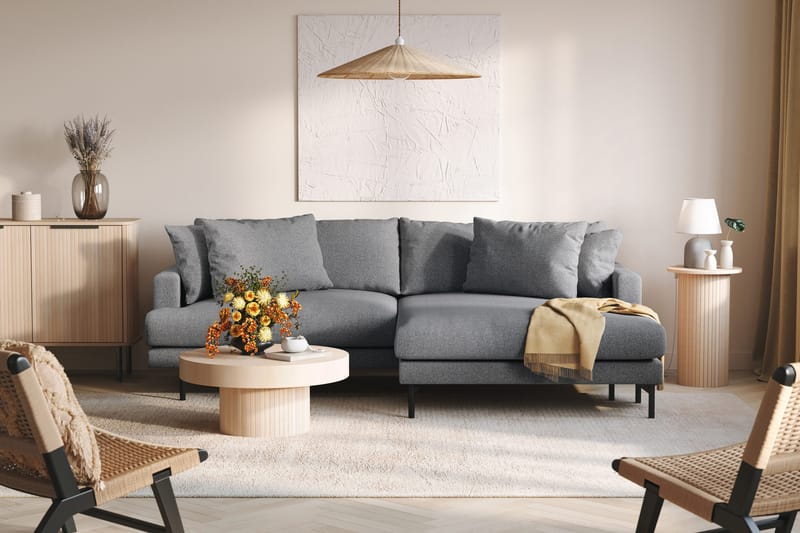 Menard 4-seters Høyrevendt L-formet Divansofa i Stoff - Mørk grå - Møbler - Sofaer - Sofaer med sjeselong - 4 seters sofa med divan