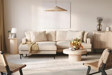 Menard 4-seters Venstrevendt L-formet Divansofa i Manchester - Beige - Møbler - Sofaer - Sofaer med sjeselong - 4 seters sofa med divan