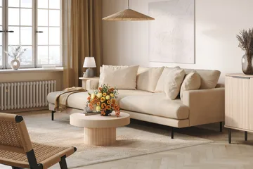 Menard 4-seters Venstrevendt L-formet Divansofa i Manchester - Beige - Møbler - Sofaer - Sofaer med sjeselong - 4 seters sofa med divan