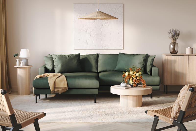 Menard 4-seters Venstrevendt L-formet Divansofa i Manchester - Grønn - Møbler - Sofaer - Sofaer med sjeselong - 4 seters sofa med divan
