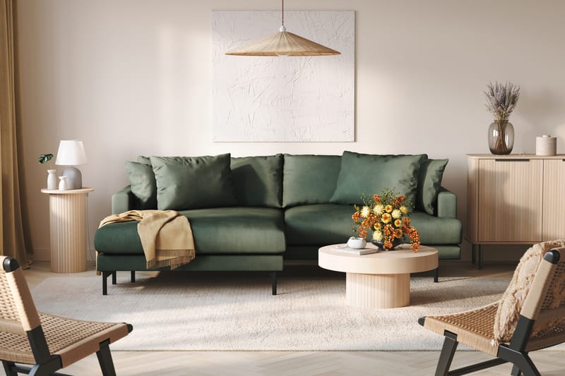 Menard 4-seters Venstrevendt L-formet Divansofa i Manchester - Grønn - Møbler - Sofaer - Sofaer med sjeselong - 4 seters sofa med divan