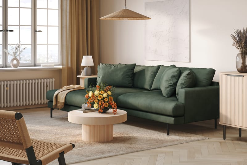 Menard 4-seters Venstrevendt L-formet Divansofa i Manchester - Grønn - Møbler - Sofaer - Sofaer med sjeselong - 4 seters sofa med divan