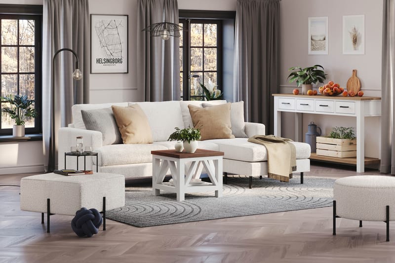 Menard Compact 3-seters Høyrevendt L-formet Divansofa i Bouclé - Hvit - Møbler - Sofaer - Sofaer med sjeselong - 3 seters sofa med divan