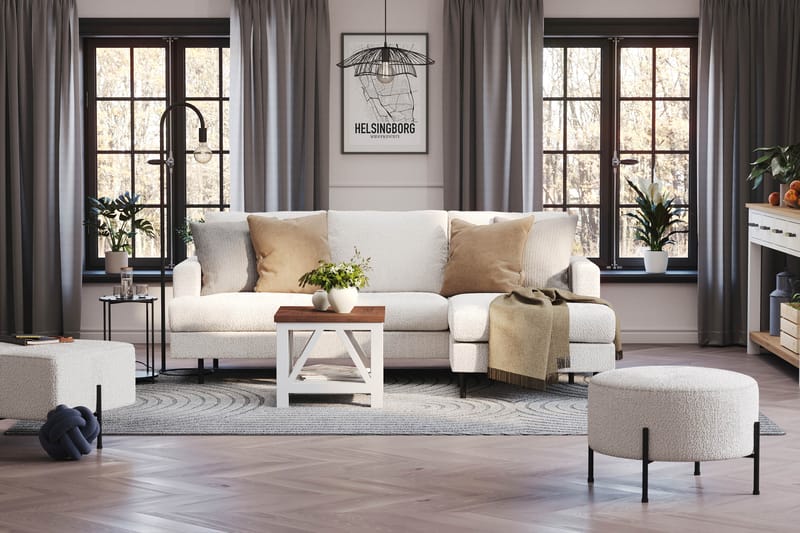 Menard Compact 3-seters Høyrevendt L-formet Divansofa i Bouclé - Hvit - Møbler - Sofaer - Sofaer med sjeselong - 3 seters sofa med divan