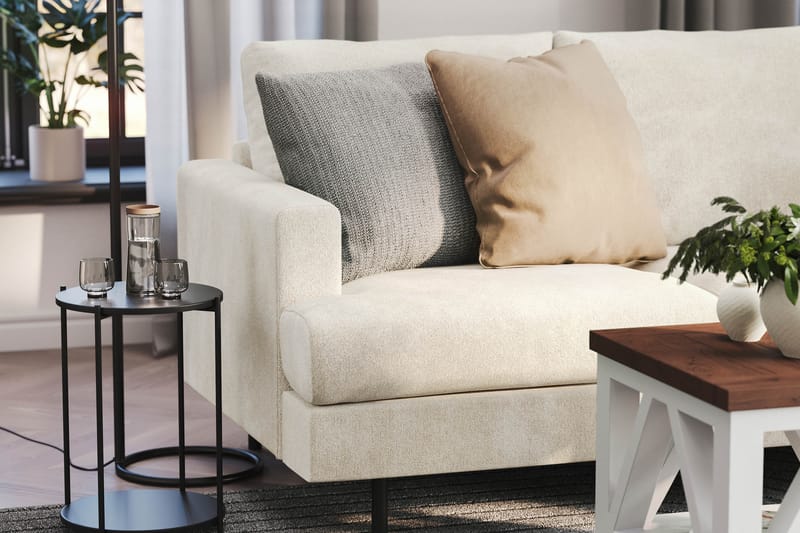 Menard Compact 3-seters Høyrevendt L-formet Divansofa i Fløyel - Kremhvit - Møbler - Sofaer - Sofaer med sjeselong - 3 seters sofa med divan