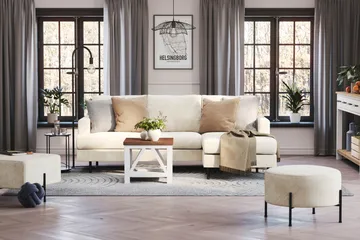 Menard Compact 3-seters Høyrevendt L-formet Divansofa i Fløyel - Kremhvit - Møbler - Sofaer - Sofaer med sjeselong - 3 seters sofa med divan