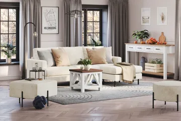 Menard Compact 3-seters Høyrevendt L-formet Divansofa i Fløyel - Kremhvit - Møbler - Sofaer - Sofaer med sjeselong - 3 seters sofa med divan