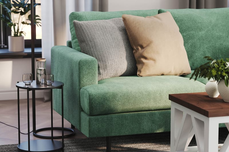 Menard Compact 3-seters Høyrevendt L-formet Divansofa i Fløyel - Mørk grønn - Møbler - Sofaer - Sofaer med sjeselong - 3 seters sofa med divan