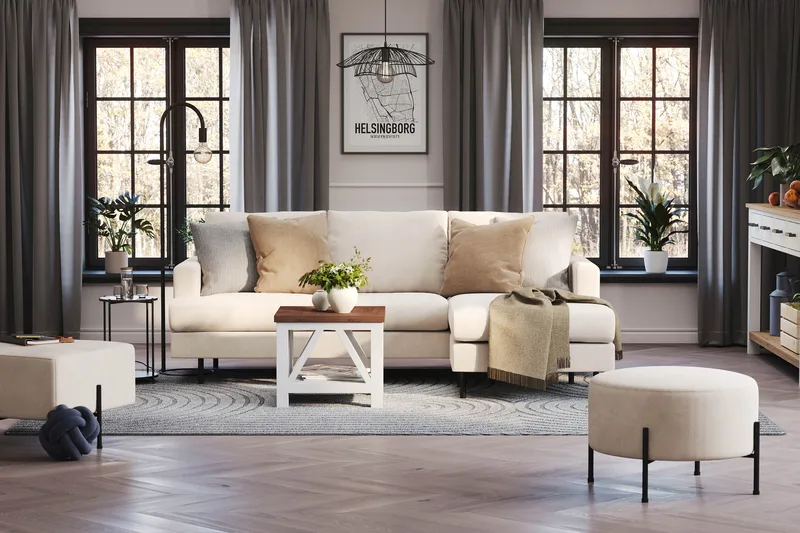 Menard Compact 3-seters Høyrevendt L-formet Divansofa i Manchester - Beige - Møbler - Sofaer - Sofaer med sjeselong - 3 seters sofa med divan