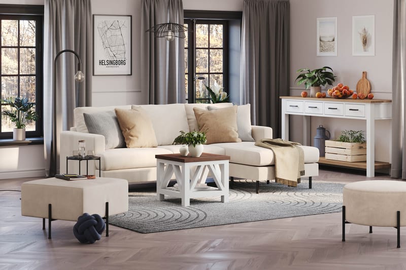 Menard Compact 3-seters Høyrevendt L-formet Divansofa i Manchester - Beige - Møbler - Sofaer - Sofaer med sjeselong - 3 seters sofa med divan
