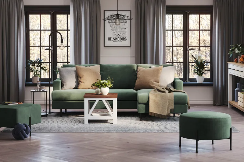 Menard Compact 3-seters Høyrevendt L-formet Divansofa i Manchester - Grønn - Møbler - Sofaer - Sofaer med sjeselong - 3 seters sofa med divan