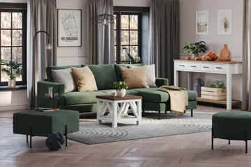 Menard Compact 3-seters Høyrevendt L-formet Divansofa i Manchester - Grønn - Møbler - Sofaer - Sofaer med sjeselong - 3 seters sofa med divan